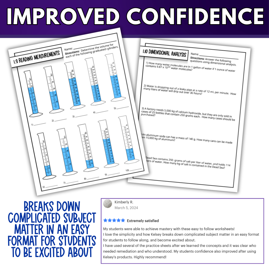 Intro to Chemistry, Measurement & Tools Quick Practice Worksheets, Homework