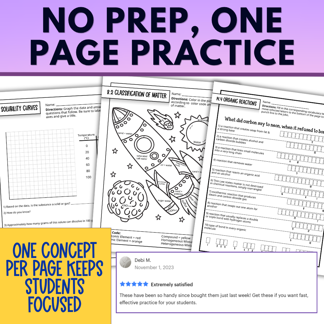 Chemistry Worksheets Year Long Workbook, Quick Practice, Homework Bundle