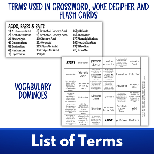 Acids and Bases Vocabulary Review Puzzles, Crossword, Flash Cards, Quiz & More