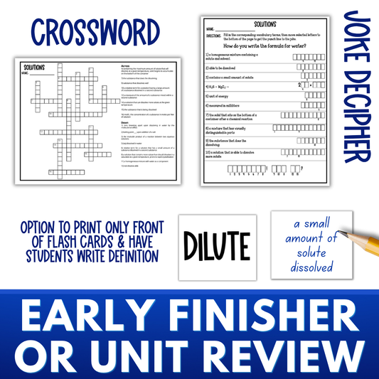 Solutions Chemistry Vocabulary Review: Crossword, Puzzle, Flash Cards, Quiz