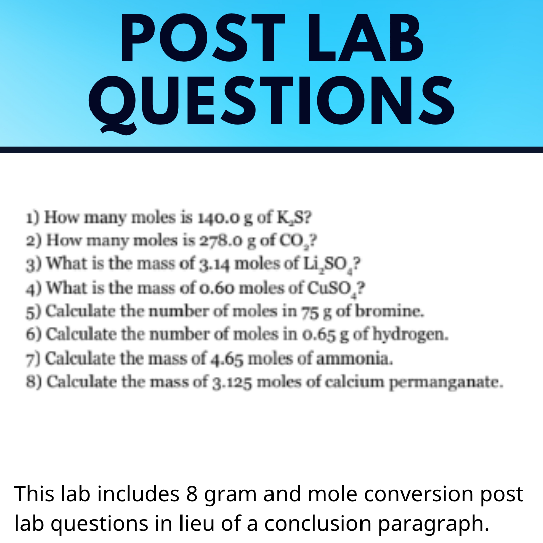 Introduction to Stoichiometry, Gram and Mole Conversion Lab Activity