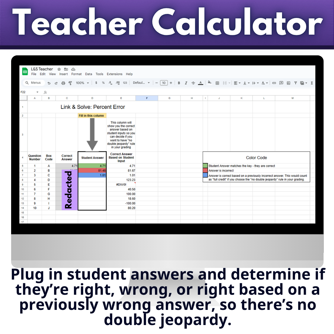 Self Checking Percent Error Problem Solving Worksheet Link & Solve
