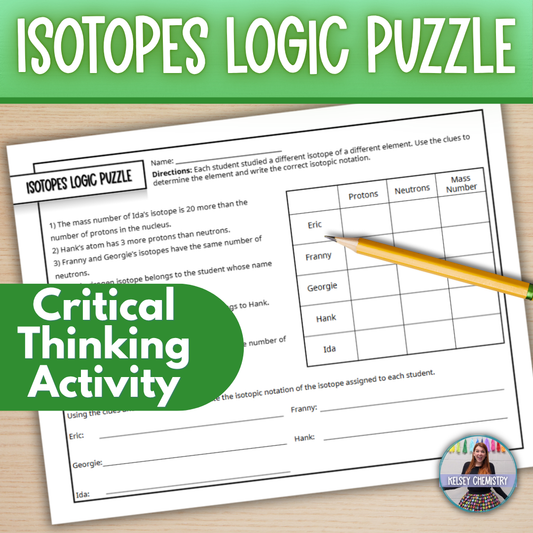 Isotopes and Mass Number Logic Puzzle Review Activity Chemistry Worksheet