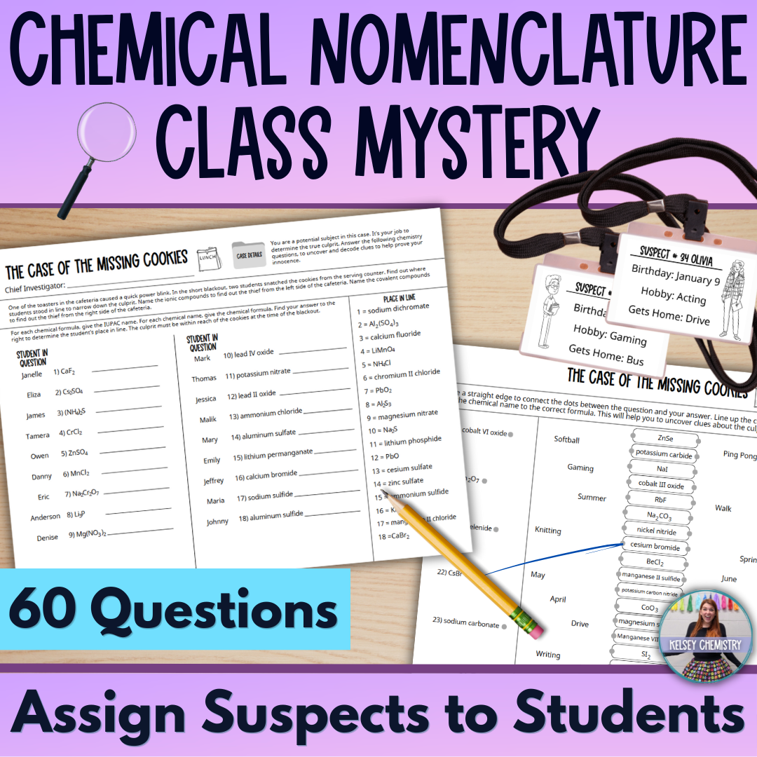 Chemical Nomenclature Mystery Worksheet Activity, Ionic and Covalent Naming