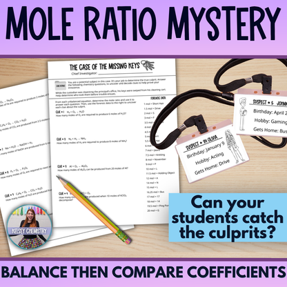 Mole Ratio Mystery Activity, Stoichiometry Chemistry Practice & Review Worksheet