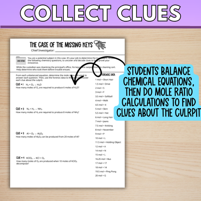 Mole Ratio Mystery Activity, Stoichiometry Chemistry Practice & Review Worksheet