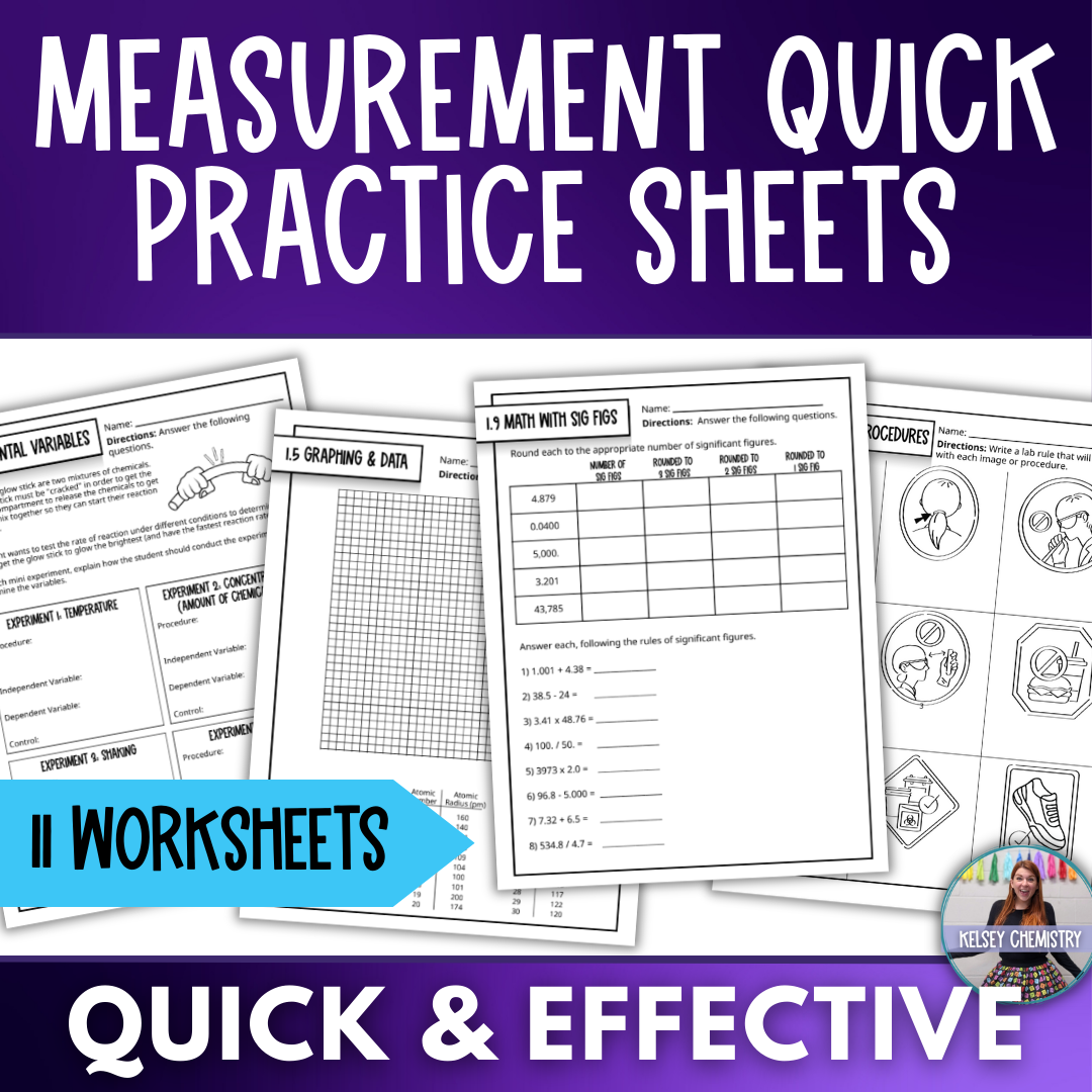 Intro to Chemistry, Measurement & Tools Quick Practice Worksheets, Homework