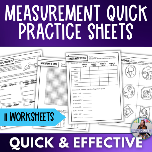 Intro to Chemistry, Measurement & Tools Quick Practice Worksheets, Homework