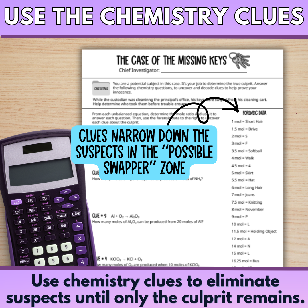Mole Ratio Mystery Activity, Stoichiometry Chemistry Practice & Review Worksheet