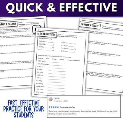 Intro to Chemistry, Measurement & Tools Quick Practice Worksheets, Homework