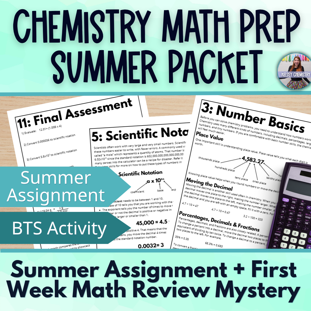 Chemistry Summer Assignment Math Review Packet, Mystery Activity, Back to School