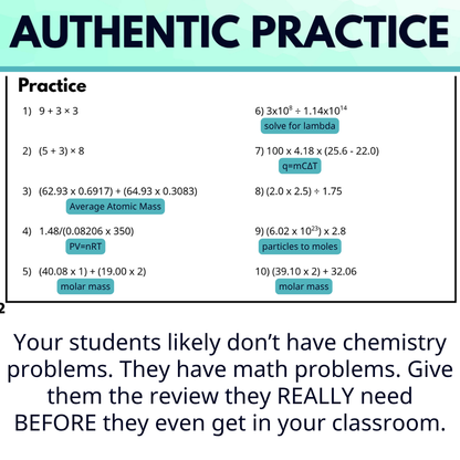 Chemistry Summer Assignment Math Review Packet, Mystery Activity, Back to School