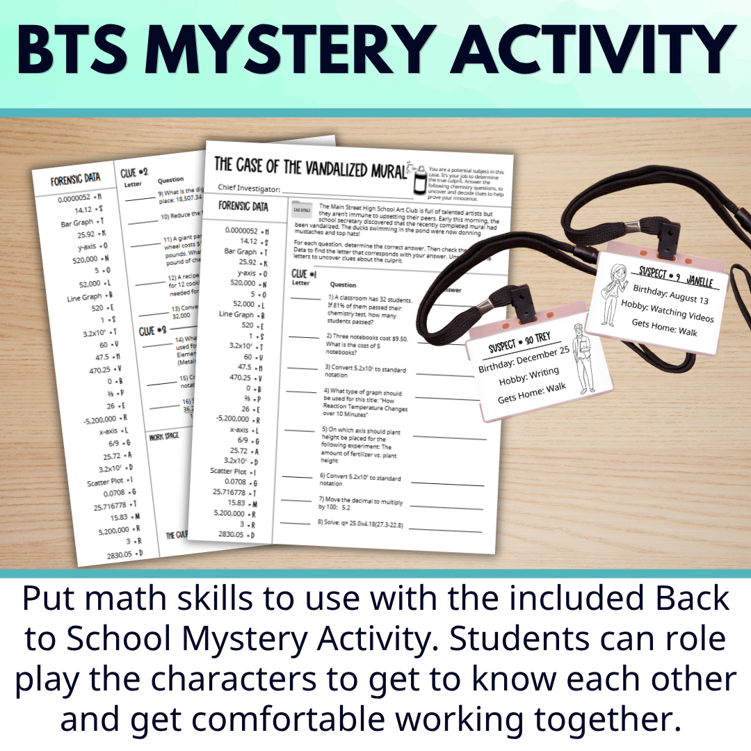 Chemistry Summer Assignment Math Review Packet, Mystery Activity, Back to School