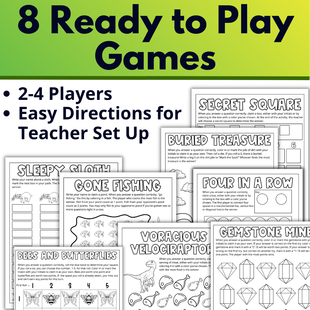 Self Checking Worksheet Template and Games for Any Age or Content, Classroom Use