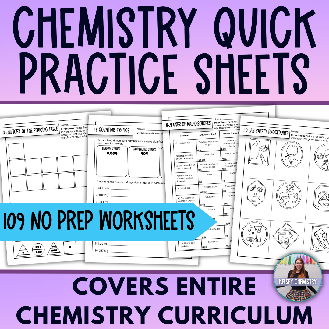 Chemistry Worksheets Year Long Workbook, Quick Practice, Homework Bundle