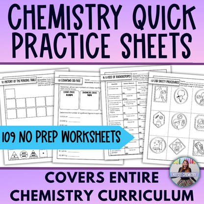 Chemistry Worksheets Year Long Workbook, Quick Practice, Homework Bundle