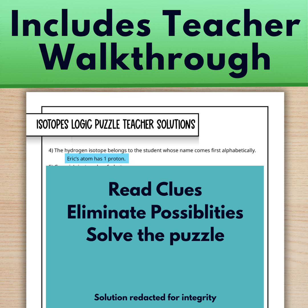 Isotopes and Mass Number Logic Puzzle Review Activity Chemistry Worksheet