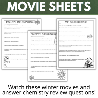 Christmas Movie Sheets for Chemistry Classes, Full Length and Short Movies