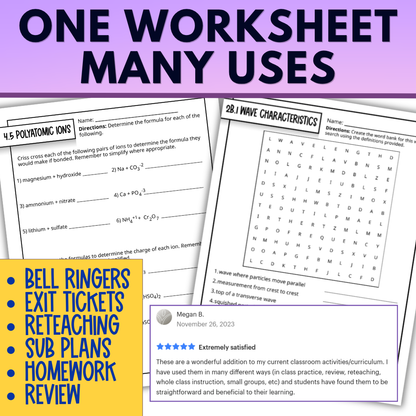 Chemistry Worksheets Year Long Workbook, Quick Practice, Homework Bundle