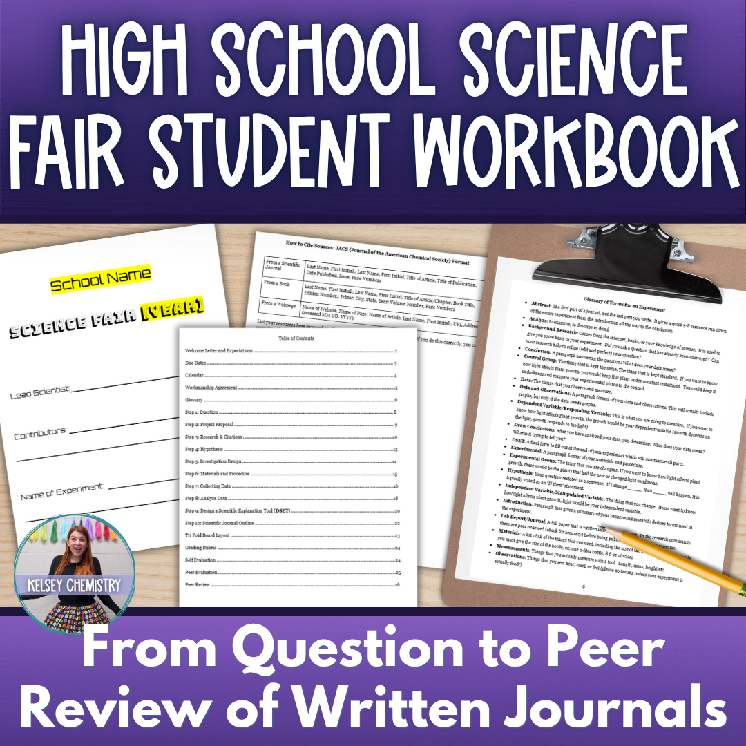 High School Science Fair Student Workbook, Editable