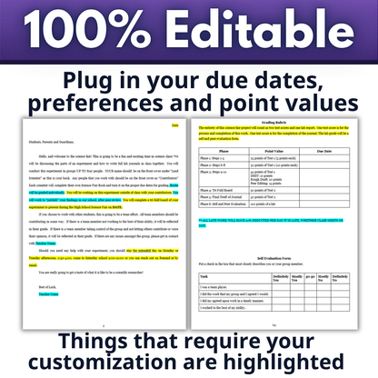 High School Science Fair Student Workbook, Editable