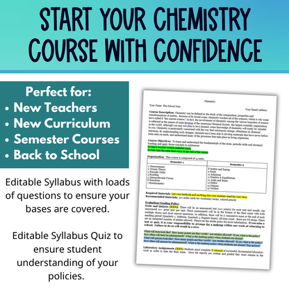 High School Chemistry Classroom Starter Kit, Back to School Activities for Chem