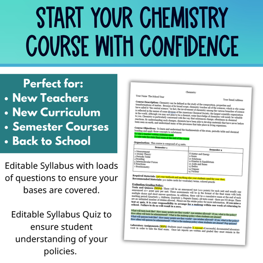 High School Chemistry Classroom Starter Kit, Back to School Activities for Chem
