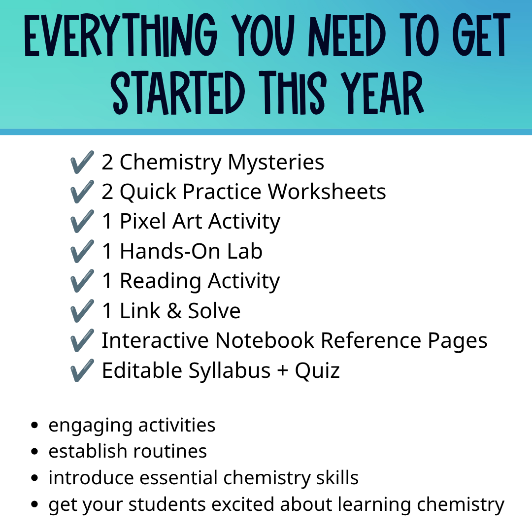 High School Chemistry Classroom Starter Kit, Back to School Activities for Chem