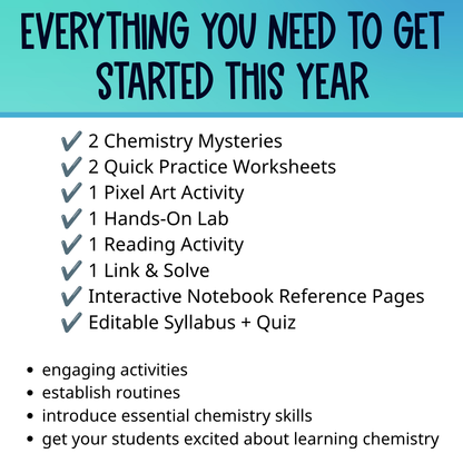 High School Chemistry Classroom Starter Kit, Back to School Activities for Chem