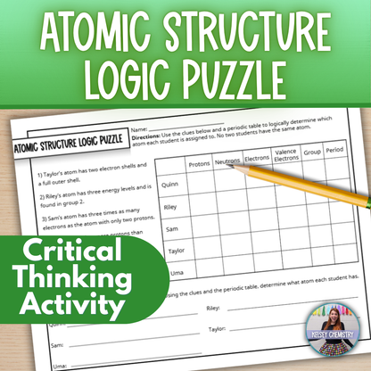 Atomic Structure Logic Puzzle, Counting Protons, Neutrons and Electrons Activity