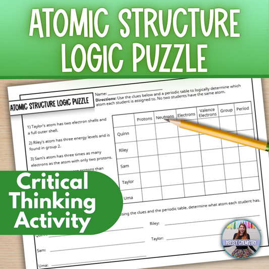 Atomic Structure Logic Puzzle, Counting Protons, Neutrons and Electrons Activity