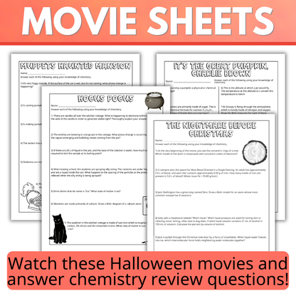 Halloween Movie Sheets for Chemistry Classes, Full Length and Short Movies