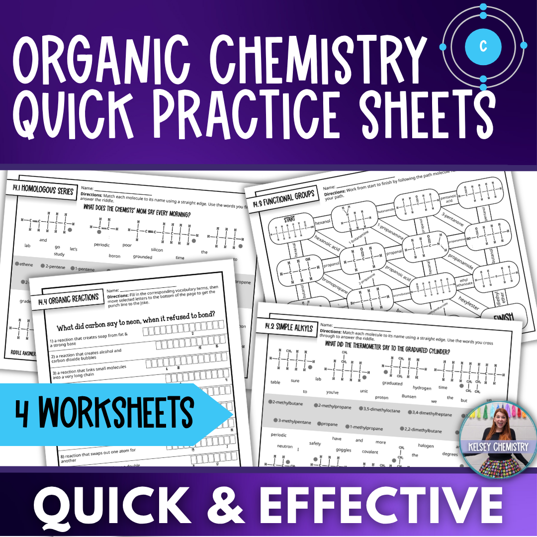 Organic Chemistry Quick Practice Worksheets, Homework or Review