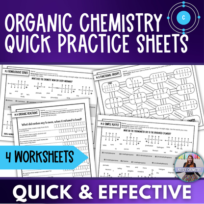 Organic Chemistry Quick Practice Worksheets, Homework or Review