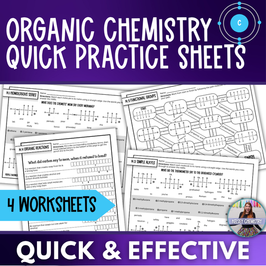 Organic Chemistry Quick Practice Worksheets, Homework or Review