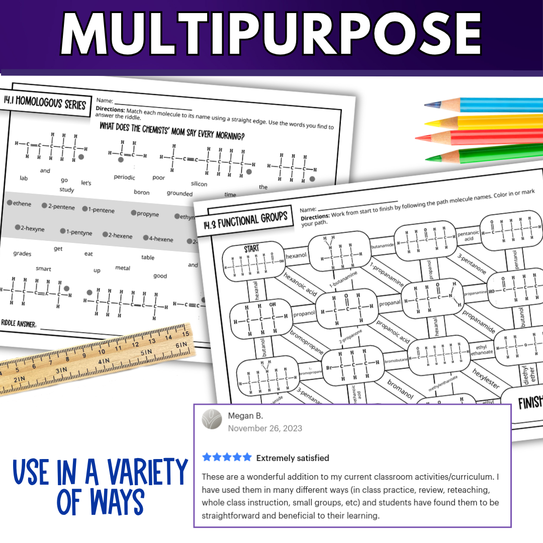 Organic Chemistry Quick Practice Worksheets, Homework or Review