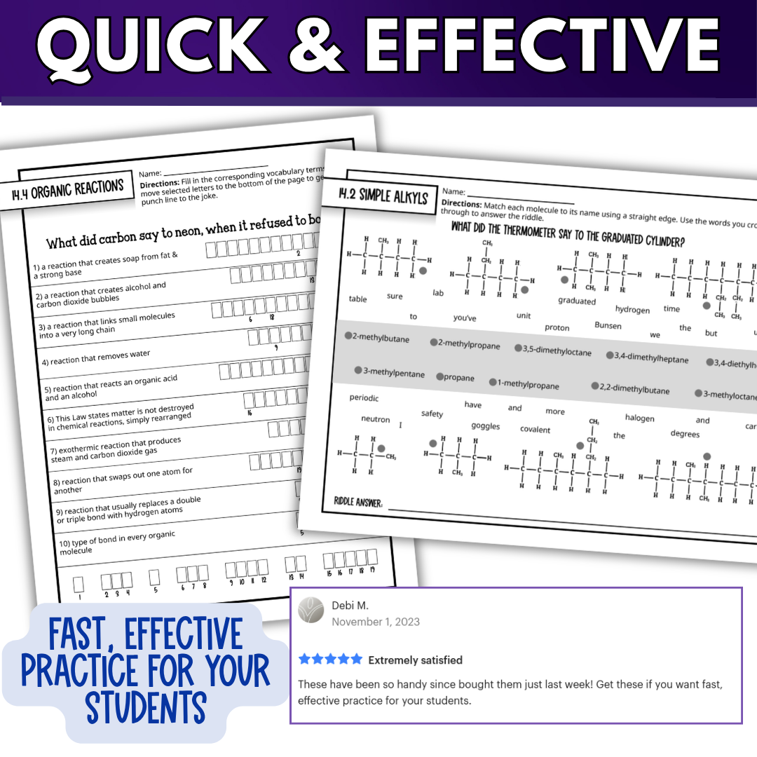 Organic Chemistry Quick Practice Worksheets, Homework or Review