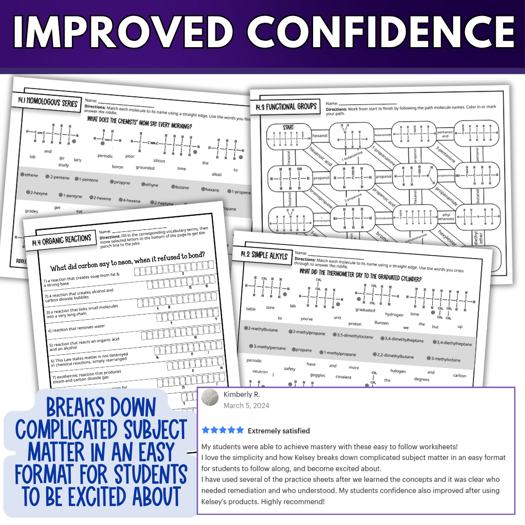 Organic Chemistry Quick Practice Worksheets, Homework or Review