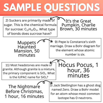 Halloween Movie Sheets for Chemistry Classes, Full Length and Short Movies