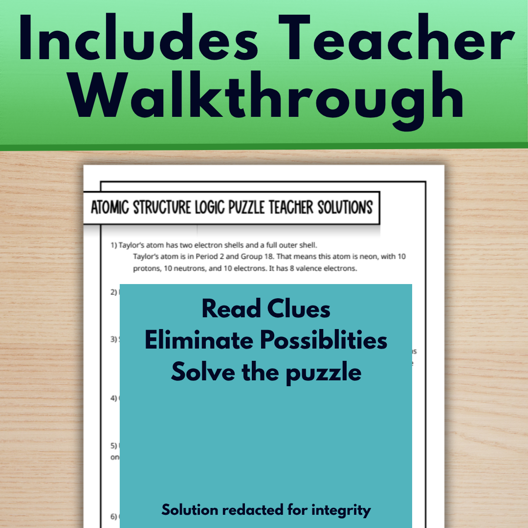 Atomic Structure Logic Puzzle, Counting Protons, Neutrons and Electrons Activity