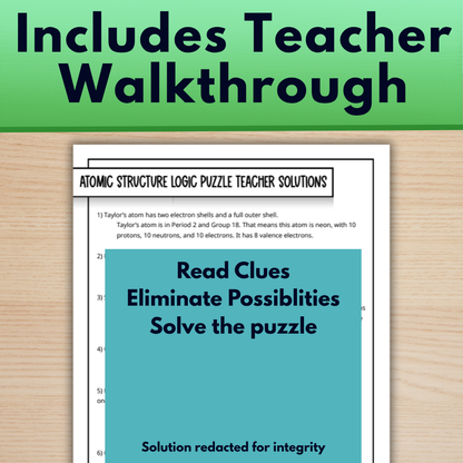 Atomic Structure Logic Puzzle, Counting Protons, Neutrons and Electrons Activity