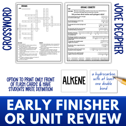 Organic Chemistry Vocabulary Activity Pack, Crossword, Flash Cards, Quiz