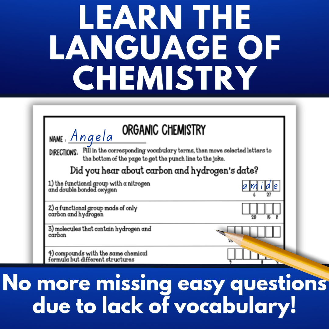 Organic Chemistry Vocabulary Activity Pack, Crossword, Flash Cards, Quiz