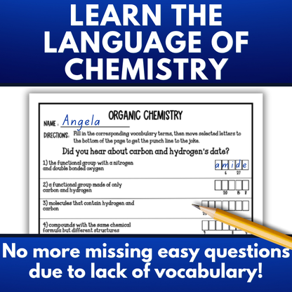 Organic Chemistry Vocabulary Activity Pack, Crossword, Flash Cards, Quiz