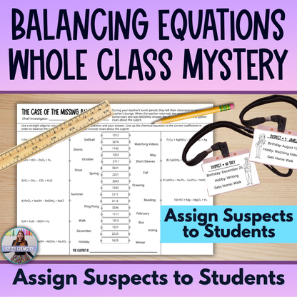 Balancing Chemical Equations Mystery Worksheet Activity for Whole Class Review