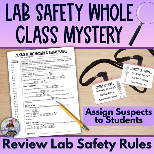 Chemistry Lab Safety Mystery Worksheet Activity for Whole Class Review