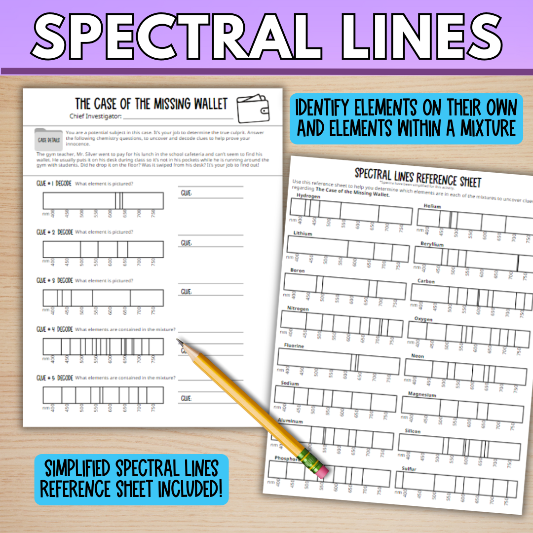 Reading Spectral Lines Chemistry Mystery Whole Class Activity Worksheet