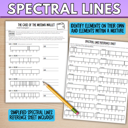 Reading Spectral Lines Chemistry Mystery Whole Class Activity Worksheet