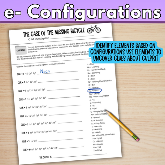 Reading Electron Configuration & Identifying Elements Mystery Worksheet Activity