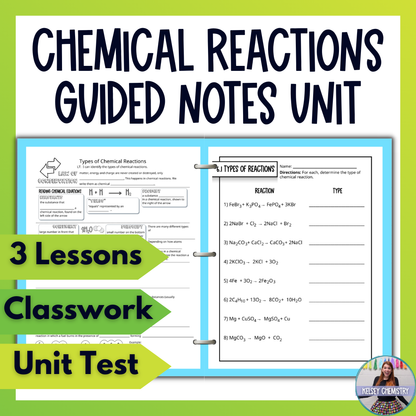Chemical Reactions and Equations Guided Notes Unit Bundle with Worksheets & Test